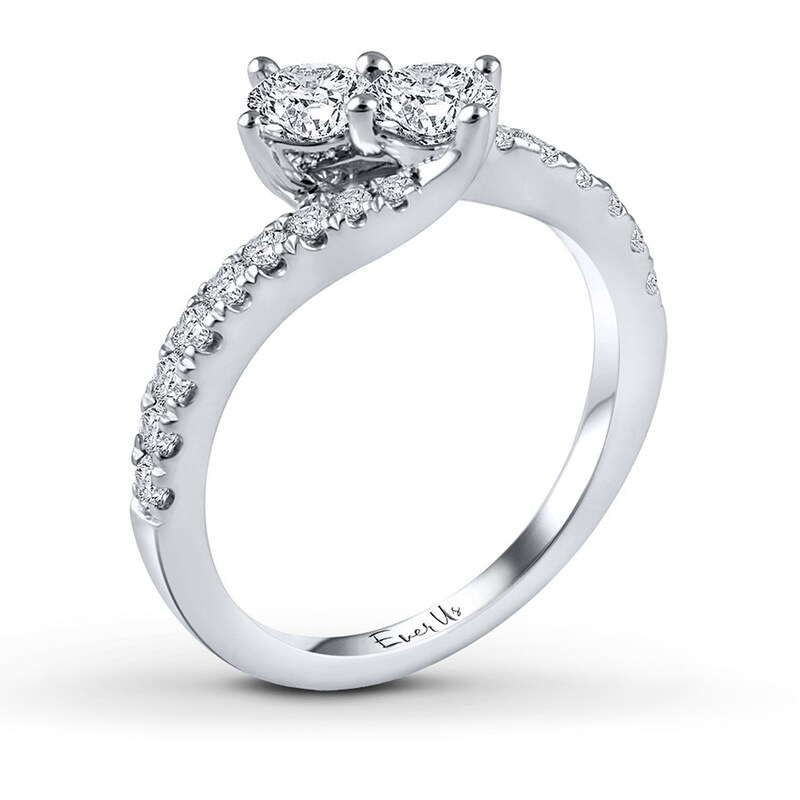 Main Image 2 of Previously Owned Ever Us Two-Stone Anniversary Ring 1 ct tw Round-cut Diamonds 14K White Gold - Size 9