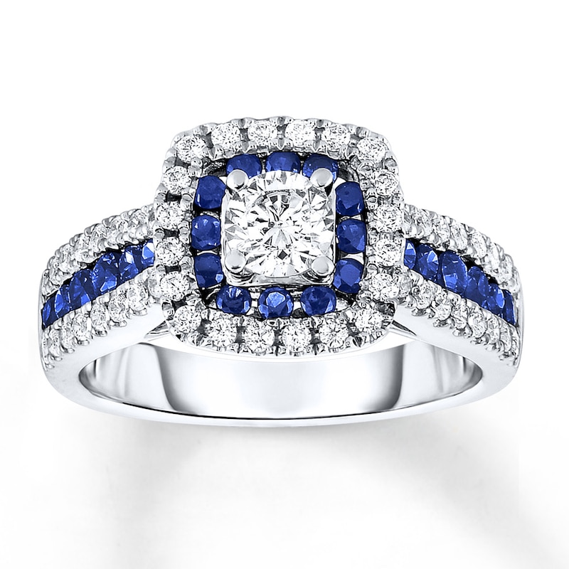Main Image 1 of Previously Owned Sapphire Engagement Ring 7/8 ct tw Round-cut Diamonds 14K White Gold Size 11