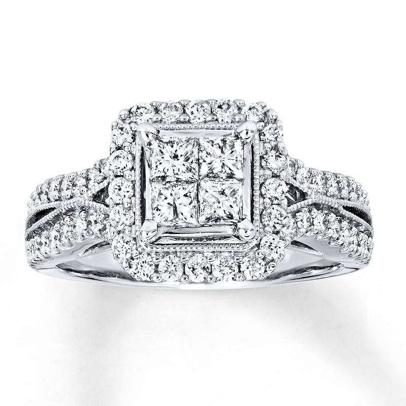 Previously Owned Diamond Engagement Ring 1 ct tw Princess & Round-cut 14K White Gold - Size 9.75