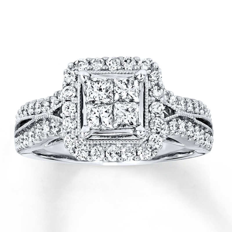 Main Image 1 of Previously Owned Diamond Engagement Ring 1 ct tw Princess & Round-cut 14K White Gold Size 9.75