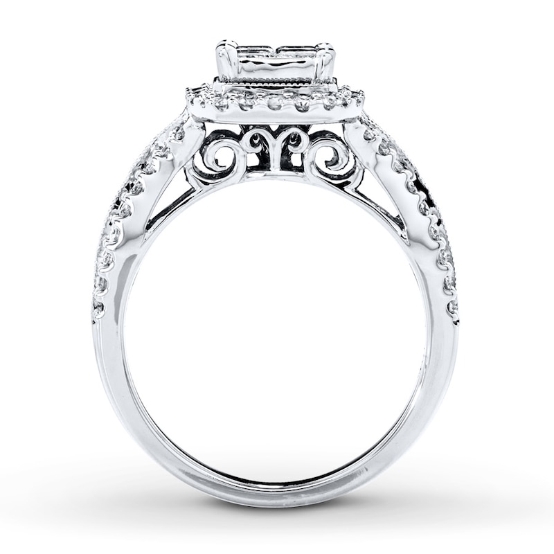 Main Image 2 of Previously Owned Diamond Engagement Ring 1 ct tw Princess & Round-cut 14K White Gold Size 9.75