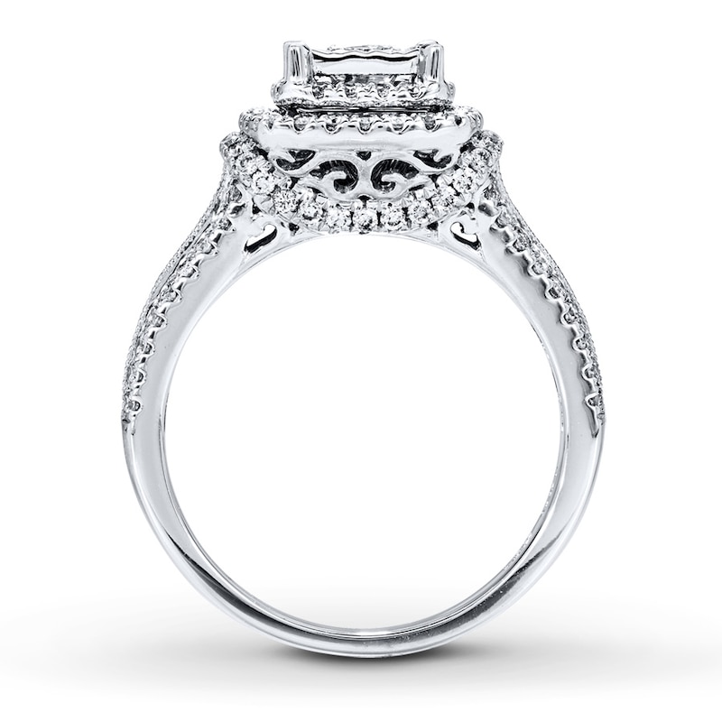 Previously Owned Engagement Ring 1 ct tw Princess & Round-cut Diamonds 14K White Gold - Size 4.5