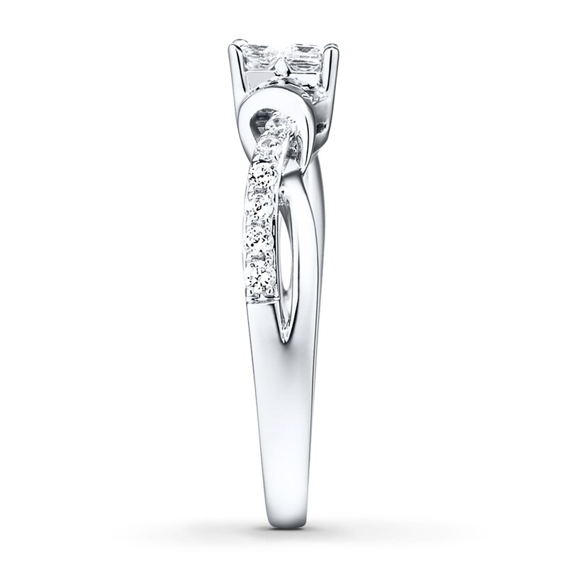 Main Image 3 of Previously Owned Diamond Promise Ring 3/8 ct tw Princess & Round-cut 10K White Gold - Size 9.5