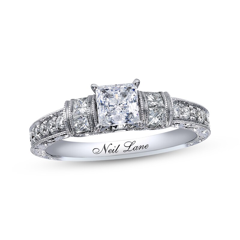 Main Image 1 of Previously Owned Neil Lane Diamond Engagement Ring 1-1/8 ct tw Princess & Round-cut 14K White Gold - Size 5