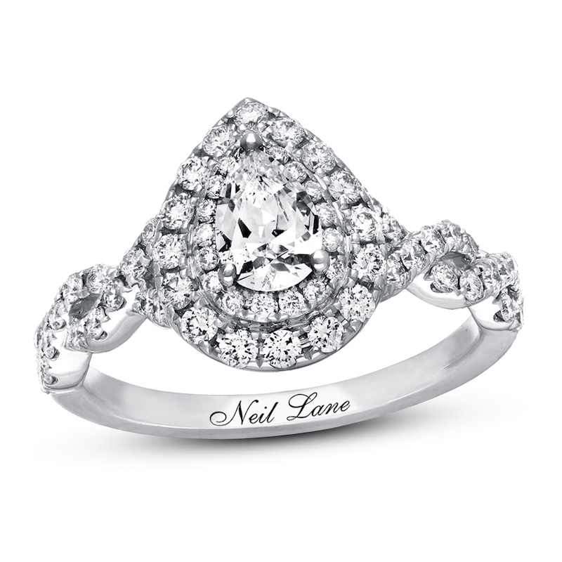 Main Image 1 of Previously Owned Neil Lane Engagement Ring 1-1/8 ct tw Pear & Round-cut Diamonds 14K White Gold - Size 4.5
