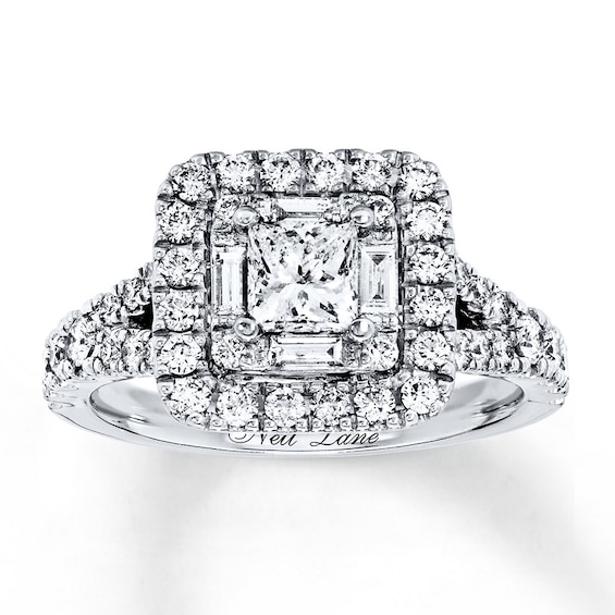 Previously Owned Neil Lane Engagement Ring 1-1/4 ct tw Princess, Baguette & Round-cut Diamonds 14K White Gold Size 5
