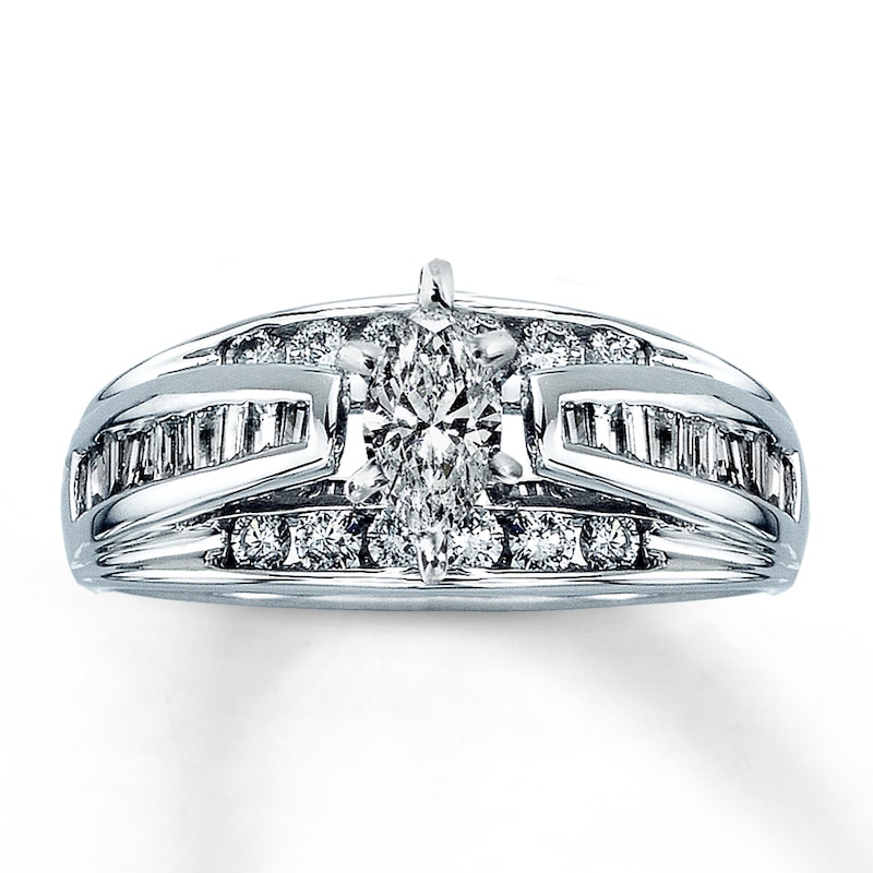 Main Image 1 of Previously Owned Diamond Engagement Ring 1 ct tw Marquise, Baguette & Round-cut 14K White Gold - Size 9.5