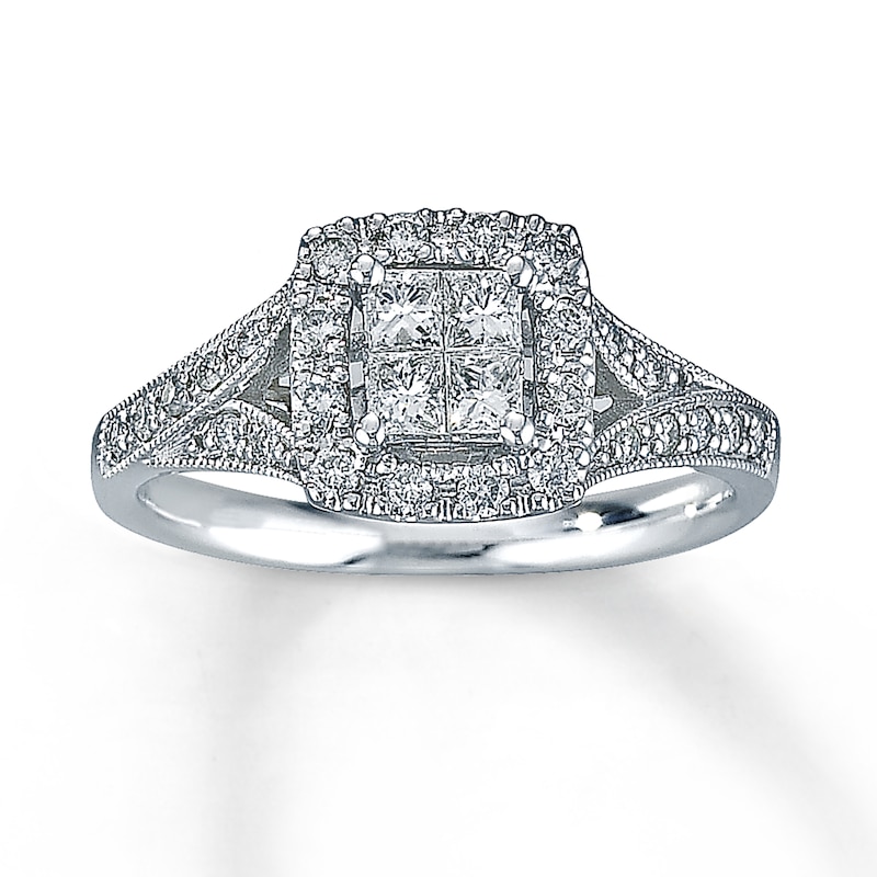 Main Image 1 of Previously Owned Diamond Engagement Ring 1/2 ct tw Princess & Round-cut Diamonds 14K White Gold - Size 3.75