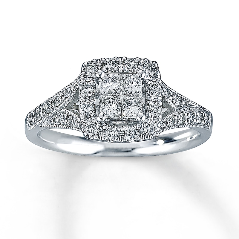 Previously Owned Diamond Engagement Ring 1/2 ct tw Princess & Round-cut Diamonds 14K White Gold - Size 3.75