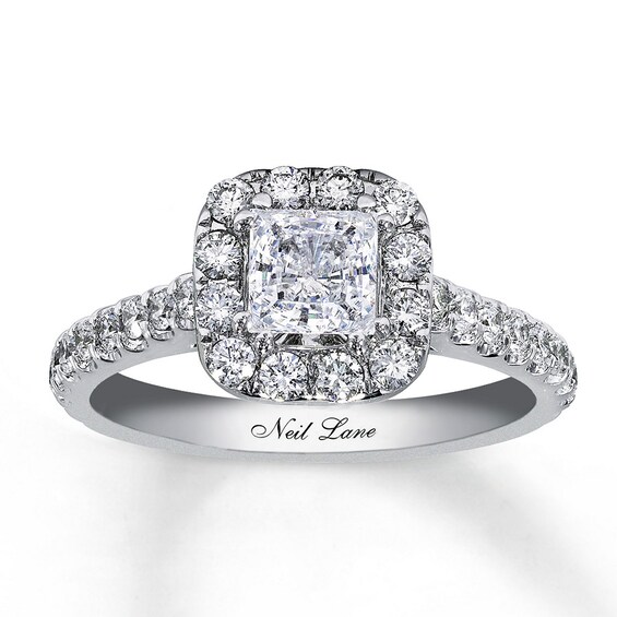 Previously Owned Neil Lane Bridal Ring 1-1/2 ct tw Princess & Round-cut Diamonds 14K White Gold Size 4.75