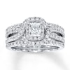 Thumbnail Image 1 of Previously Owned Diamond Bridal Set 1-1/2 ct tw Princess & Round-cut 14K White Gold Size 8.5