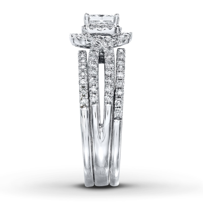 Main Image 3 of Previously Owned Diamond Bridal Set 1-1/2 ct tw Princess & Round-cut 14K White Gold Size 8.5