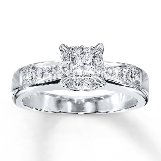 Previously Owned Diamond Engagement Ring 3/4 ct tw Princess & Round-cut 14K White Gold Size 4.5