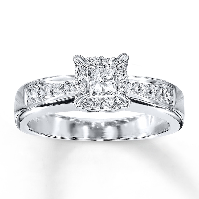 Main Image 1 of Previously Owned Diamond Engagement Ring 3/4 ct tw Princess & Round-cut 14K White Gold Size 4.5
