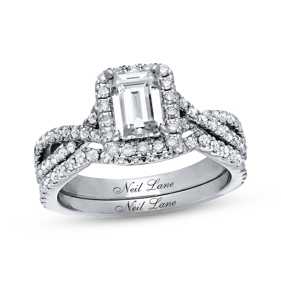 Previously Owned Neil Lane Diamond Bridal Set 1-3/4 ct tw Emerald & Round-cut 14K White Gold