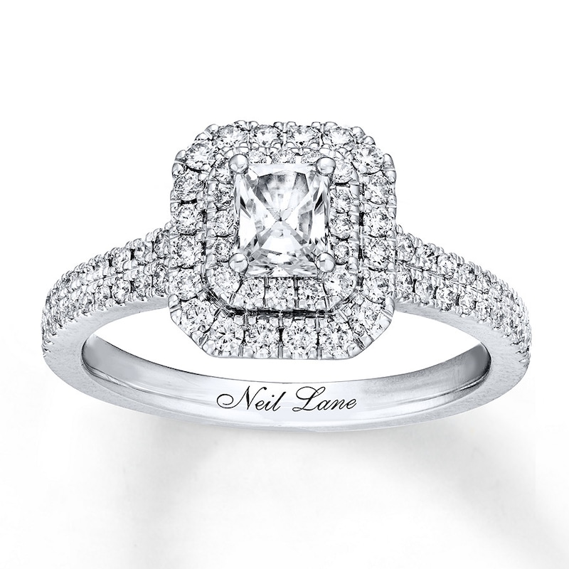 Main Image 1 of Previously Owned Neil Lane Engagement Ring 7/8 ct tw Radiant & Round-cut Diamonds 14K White Gold