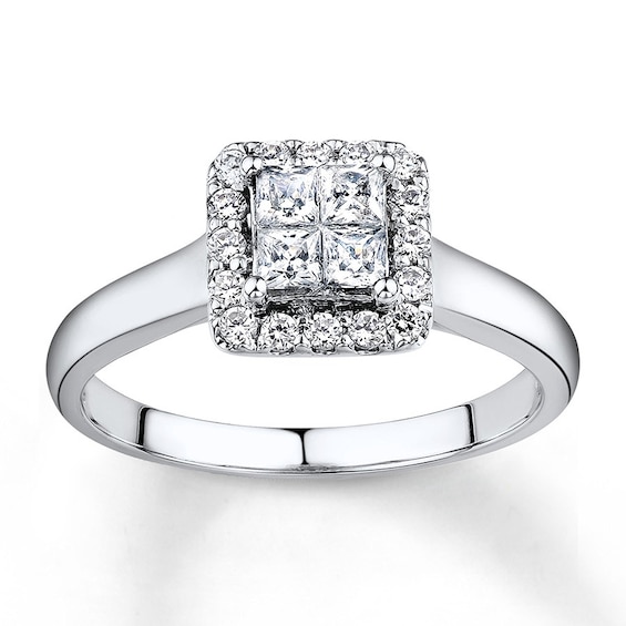 Previously Owned Diamond Ring 1/4 ct tw Princess & Round-cut 10K White Gold