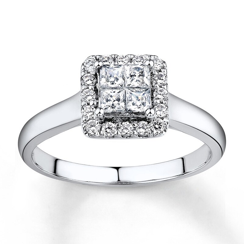 Previously Owned Diamond Ring 1/4 ct tw Princess & Round-cut 10K White Gold