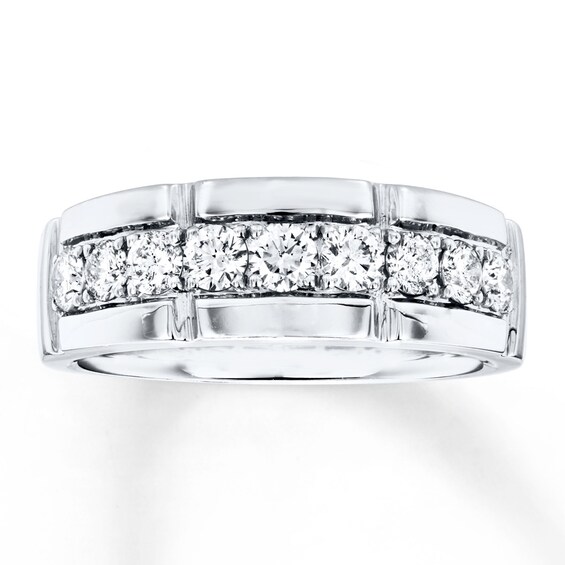 Previously Owned Men's Wedding Band 1 ct tw Round-cut Diamonds 14K White Gold