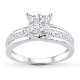 Previously Owned Diamond Engagement Ring 1-1/2 ct tw Princess & Round-cut 14K White Gold
