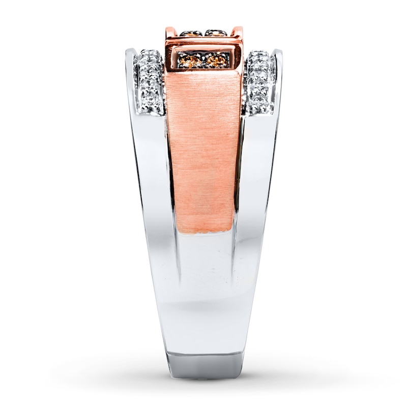 Main Image 3 of Previously Owned Brown/White Diamond Men's Wedding Band 1/2 ct tw Round-cut 10K Two-Tone Gold