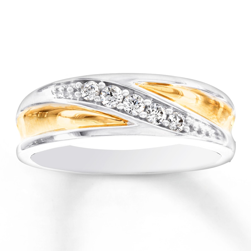 Main Image 1 of Previously Owned Men's Diamond Band 1/4 ct tw Round-cut 10K Two-Tone Gold
