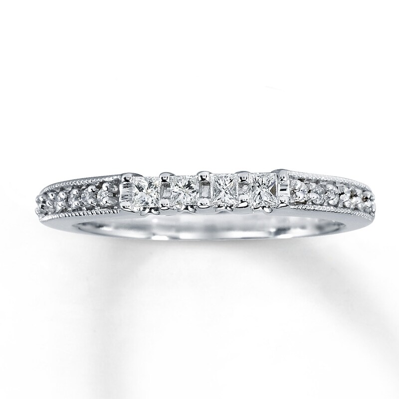 Main Image 1 of Previously Owned Diamond Wedding Band 1/5 ct tw Round & Princess-cut 14K White Gold