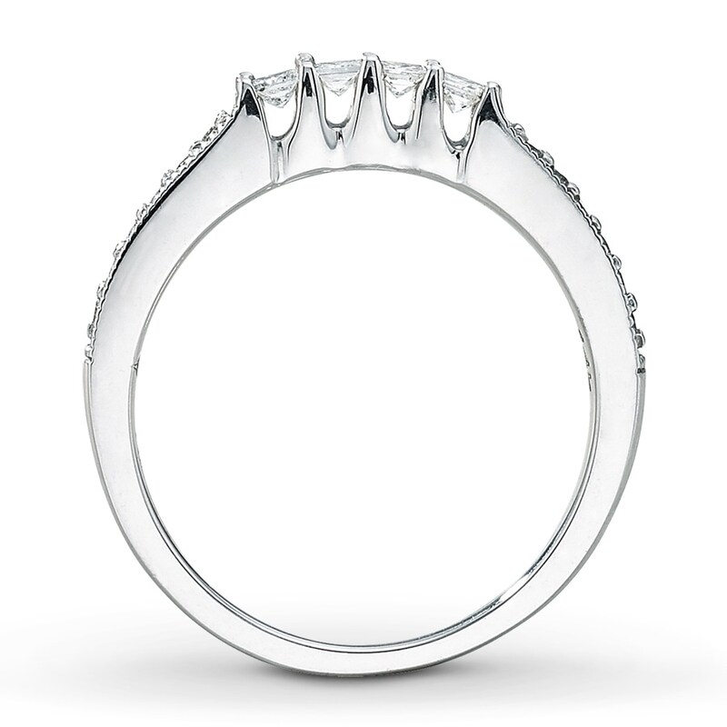 Main Image 2 of Previously Owned Diamond Wedding Band 1/5 ct tw Round & Princess-cut 14K White Gold