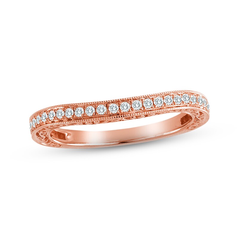 Main Image 1 of Previously Owned Diamond Contour Wedding Band 1/4 ct tw Round-cut 14K Rose Gold