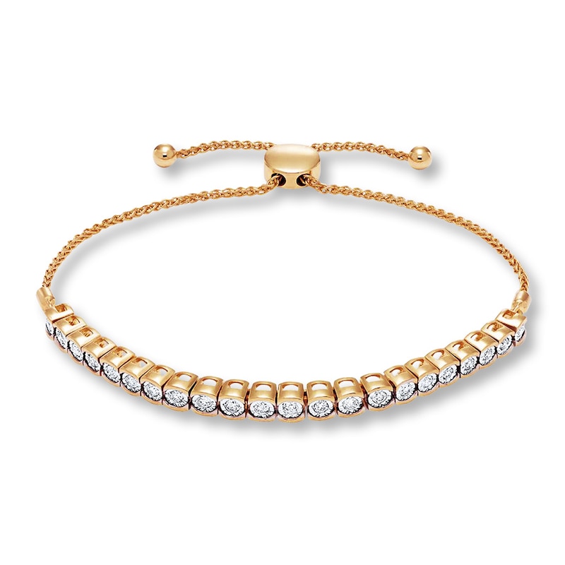 Main Image 1 of Previously Owned Diamond Bolo Bracelet 1 ct tw Round-cut 14K Yellow Gold 9.5"