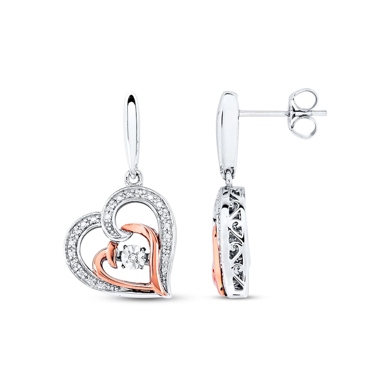 Main Image 1 of Previously Owned Unstoppable Love Earrings 1/20 ct Round-Cut Diamond Sterling Silver/10K Rose Gold