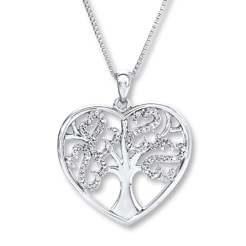 Main Image 1 of Previously Owned Open Hearts Tree Necklace 1/10 ct tw Diamonds Sterling Silver 18"