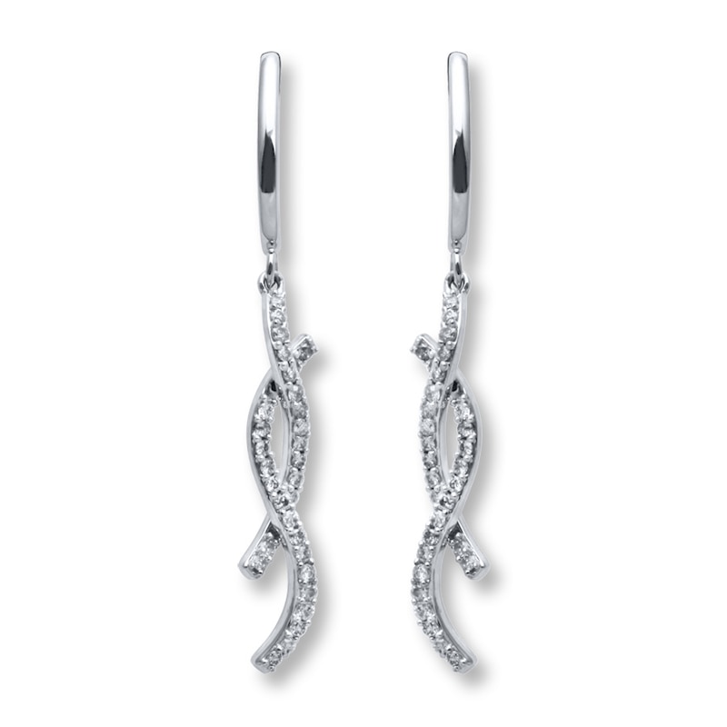 Main Image 1 of Previously Owned Diamond Dangle Earrings 3/8 ct tw Round-cut 10K White Gold