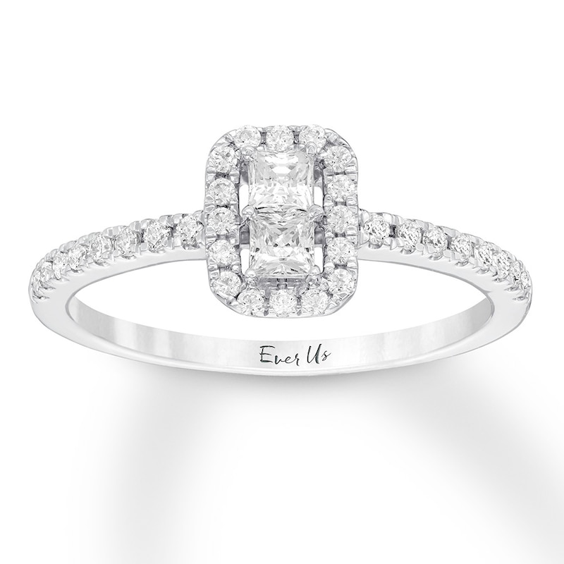Main Image 1 of Previously Owned Ever Us Diamond Promise Ring 3/8 ct tw Princess & Round-cut 10K White Gold - Size 9