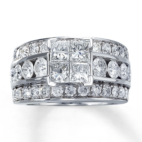 Previously Owned Diamond Engagement Ring 3-1/2 ct tw Princess & Round-cut 14K White Gold Size 10.75