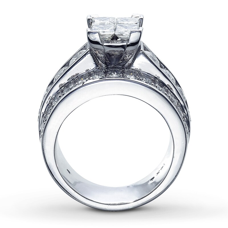 Previously Owned Diamond Engagement Ring 3-1/2 ct tw Princess & Round-cut 14K White Gold
