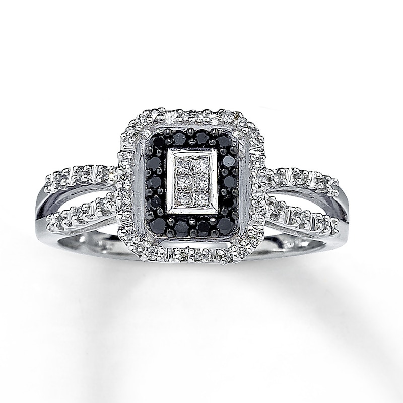 Previously Owned Black Diamond Ring Princess-Cut 10K White Gold