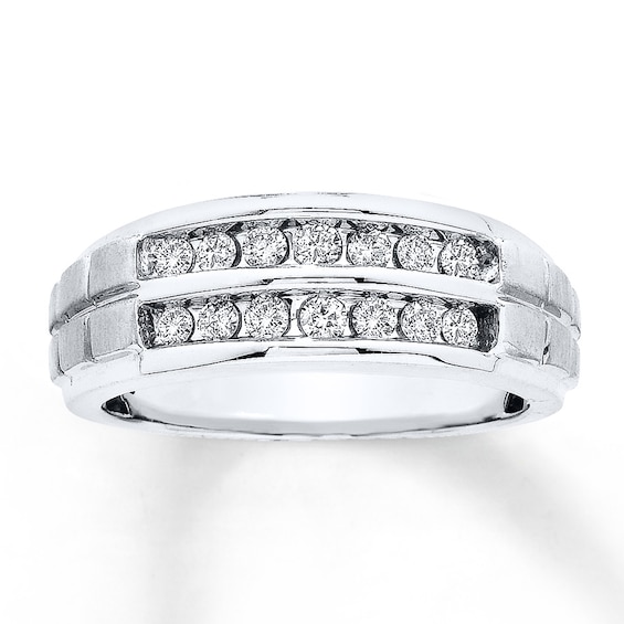 Previously Owned Men's Wedding Band 1/2 ct tw Round-cut Diamonds 10K White Gold Size 13.75