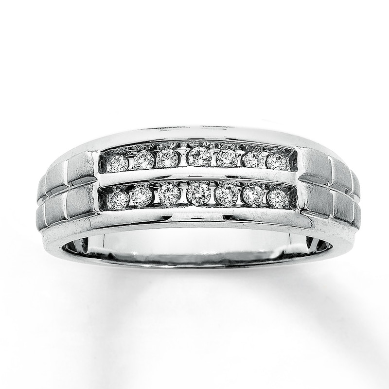 Main Image 1 of Previously Owned Men's Wedding Band 1/4 ct tw Diamonds Round-cut 10K White Gold - Size 6.25