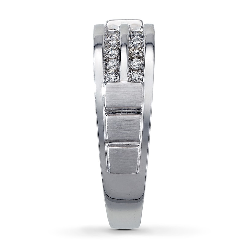 Main Image 3 of Previously Owned Men's Wedding Band 1/4 ct tw Diamonds Round-cut 10K White Gold - Size 6.25