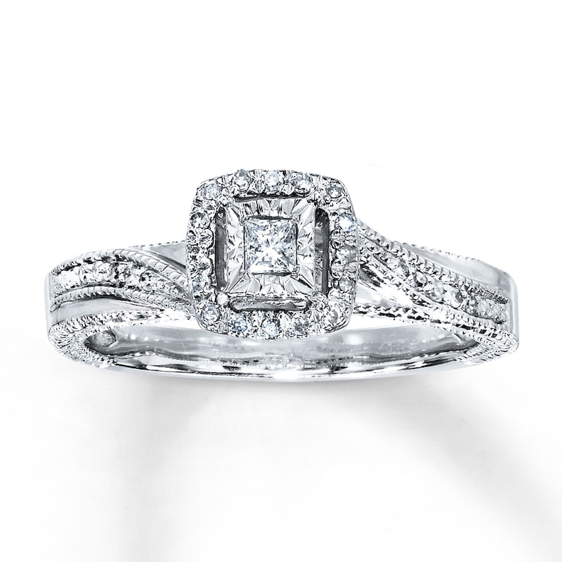 Previously Owned Diamond Ring 1/6 ct tw Princess & Round-cut Sterling Silver