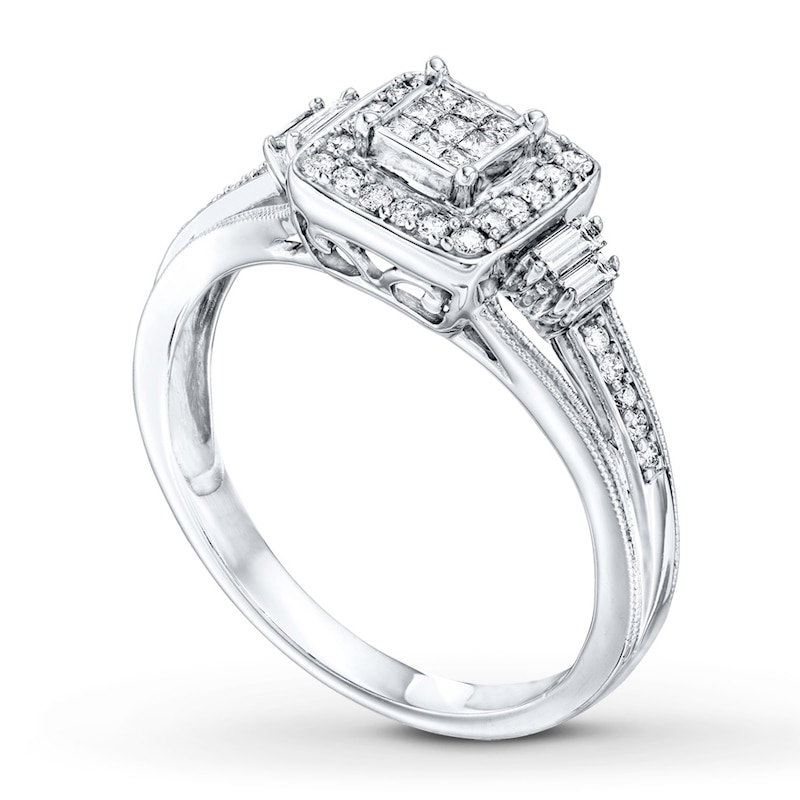 Main Image 1 of Previously Owned Diamond Ring 1/3 ct tw Princess, Baguette & Round-cut 10K White Gold Size 10.25