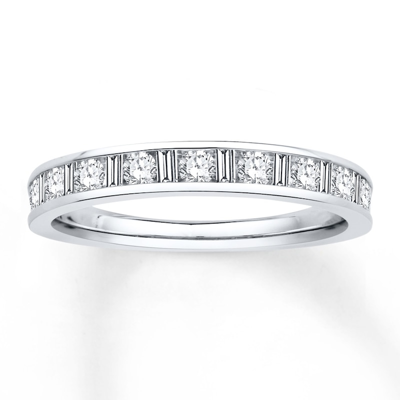 Main Image 1 of Previously Owned Diamond Anniversary Band 1/2 ct tw Round & Baguette-cut 14K White Gold - Size 10.75