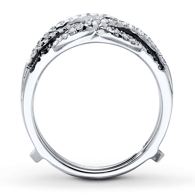 Main Image 2 of Previously Owned Black & White Diamonds 1/2 ct tw Enhancer Ring 14K White Gold - Size 4.25
