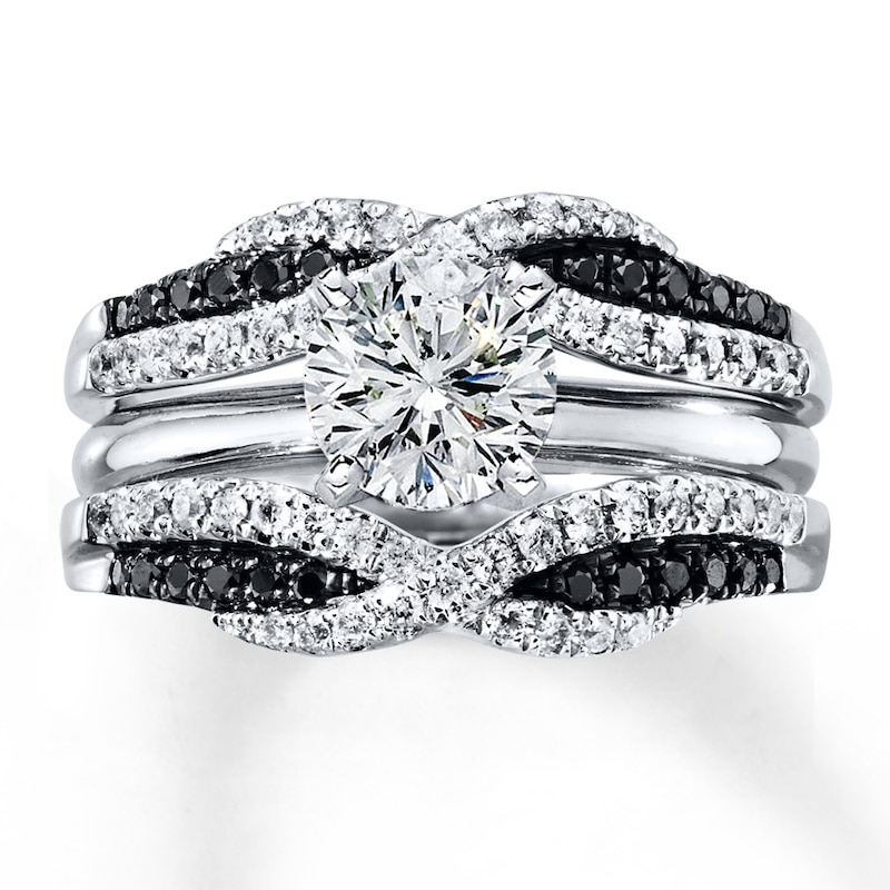 Main Image 4 of Previously Owned Black & White Diamonds 1/2 ct tw Enhancer Ring 14K White Gold - Size 4.25
