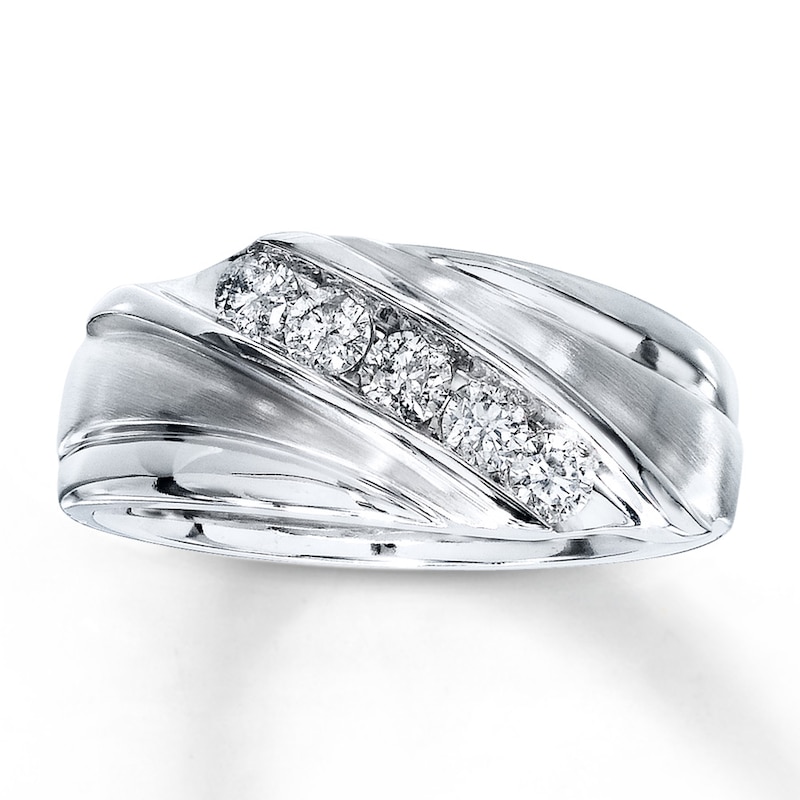 Main Image 1 of Previously Owned Men's Diamond Ring 1/2 ct tw Round-cut 10K White Gold Size 8