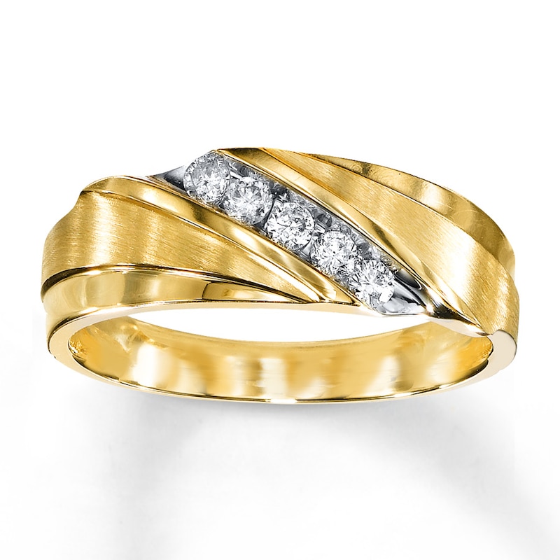 Main Image 1 of Previously Owned Men's Wedding Band 1/4 ct tw Round-cut Diamonds 10K Yellow Gold Size 6.5