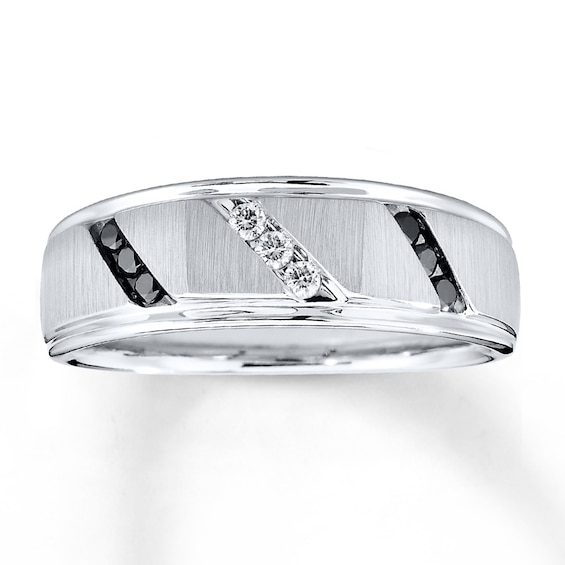 Previously Owned Men's Diamond Band 1/5 ct tw Black & White Round-cut 10K White Gold Size 15