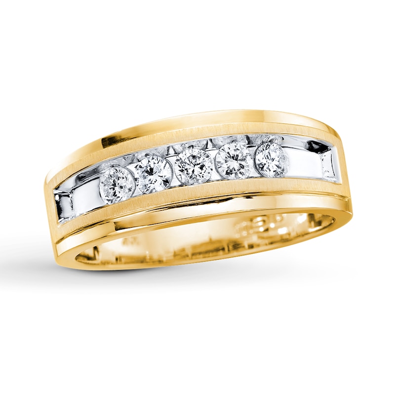 Main Image 1 of Previously Owned Men's Diamond Wedding Band 1/2 ct tw Round-cut 10K Yellow Gold - Size 13