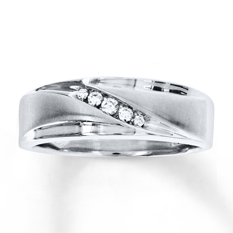 Main Image 1 of Previously Owned Men's Diamond Ring 1/10 ct tw Round-cut 10K White Gold Size 6.5